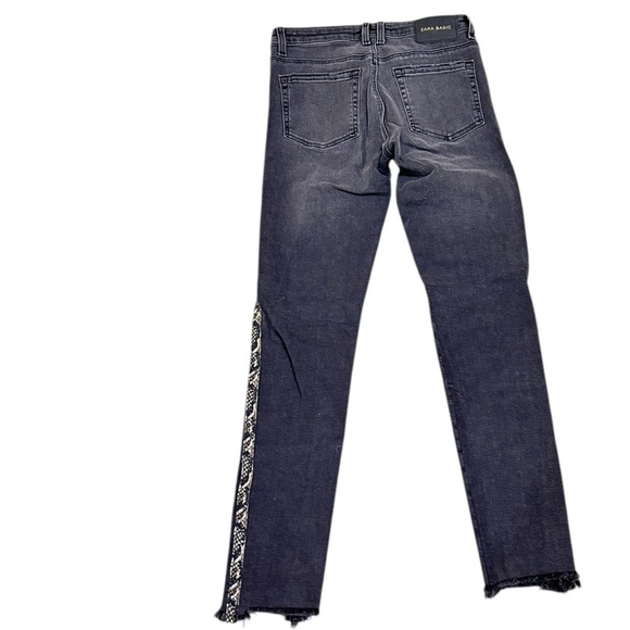 Nwt Zara mid rise skinny Jeans charcoal gray python print stripe tuxedo size 4 - Picture 2 of 7